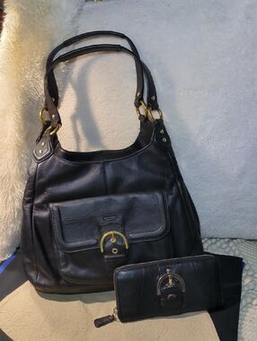 Coach Black Leather Shoulder Bag with Coach Wallet NOW ONLY $150 WOW